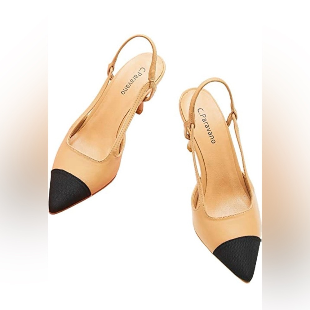 C.Paravano Pointed Toe Slingback Pumps Comfort Heeled Sandals
